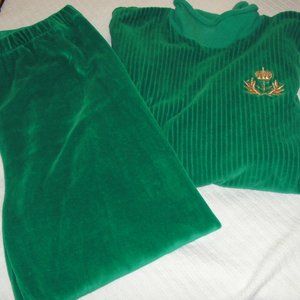 Vintage Emerald Green Velour Leisure Suit Set XL "At Your Leisure" USA